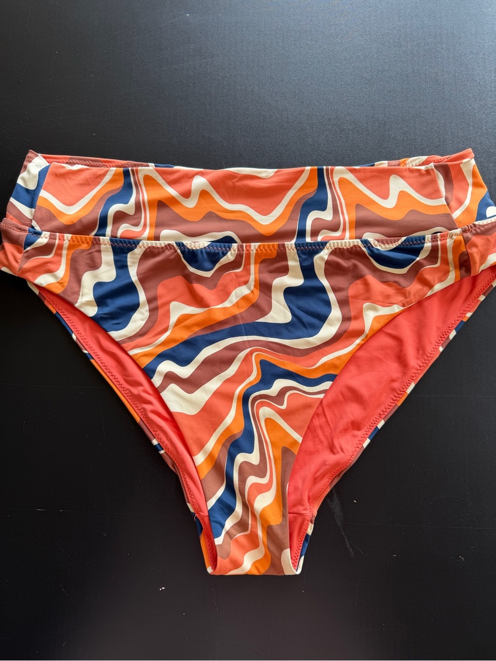 Knix NWOT High-Waist Swim Bottoms in Orange Multi Wave Print